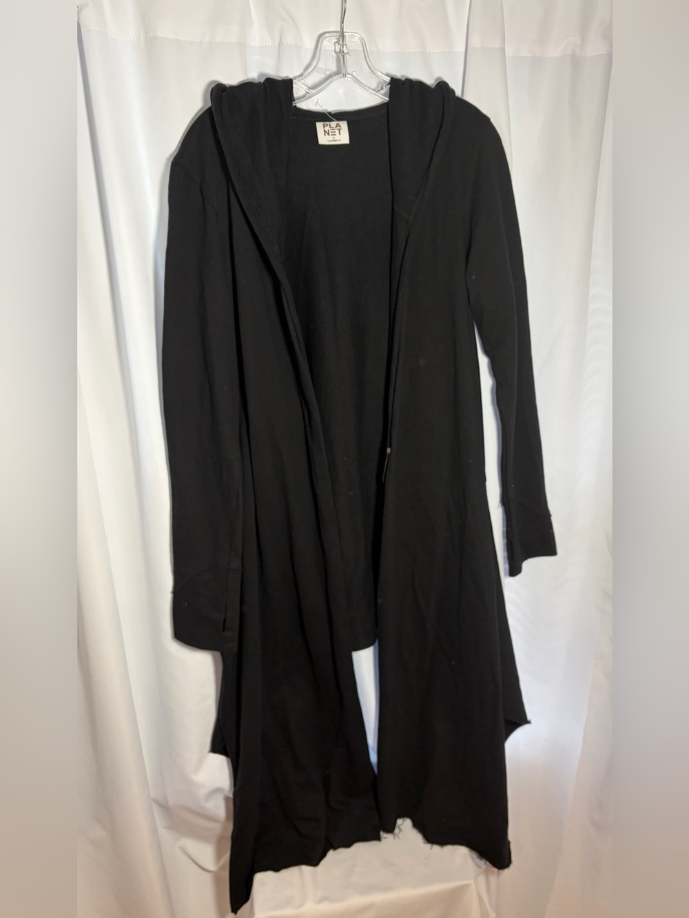 PLANET BY LAUREN G Black Cotton Open Front Cardigan with Hood size 1/M